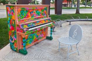 one of pianos painted within Pianos About Town program, artist - Diane Findley, old town of Fort Collins, Colorado